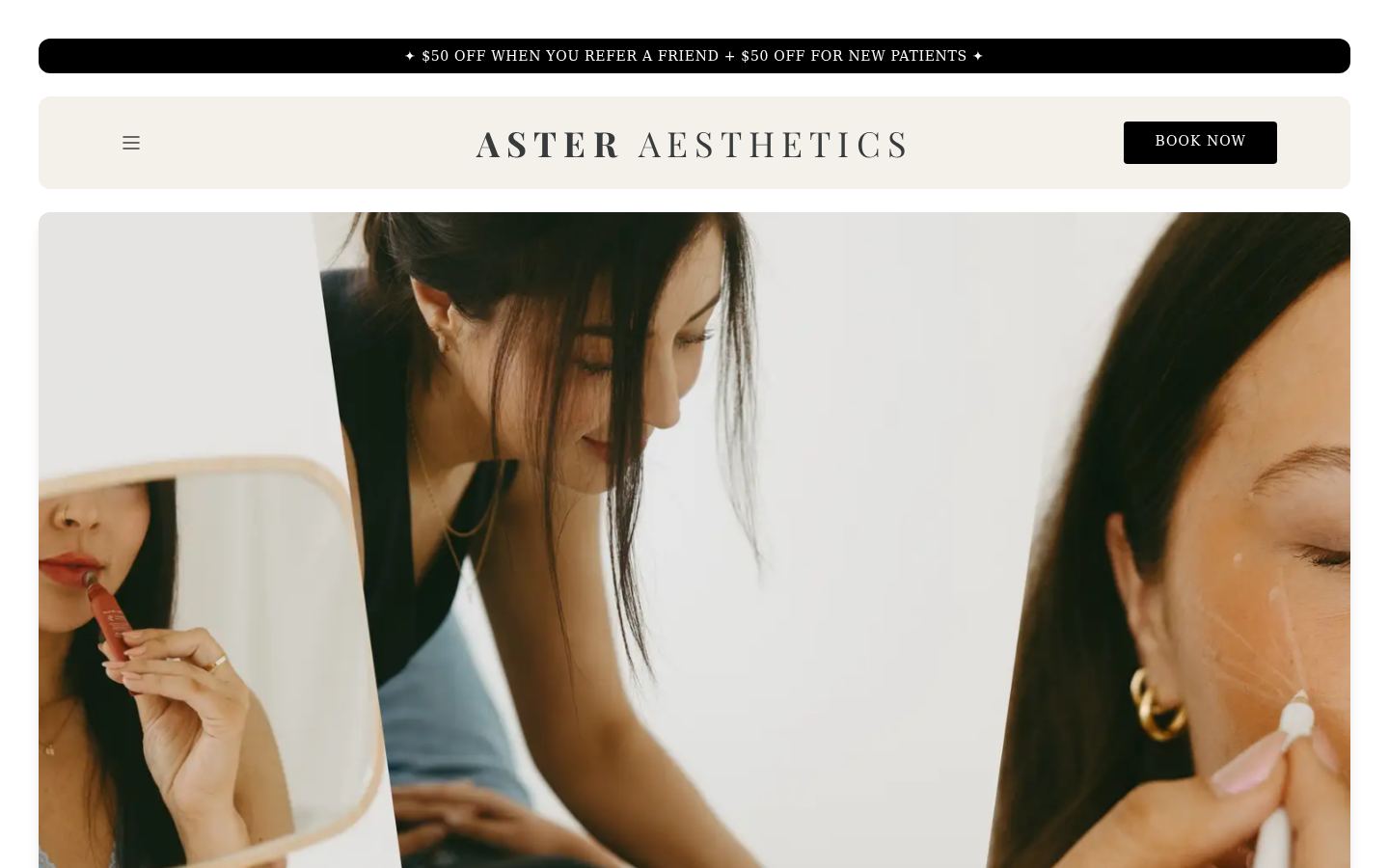 Homepage of Aster Aesthetics shown in a desktop browser